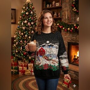 SIZE XL Vintage Nutcracker® Grandma’s Christmas Scene Sweatshirt Puff Paint